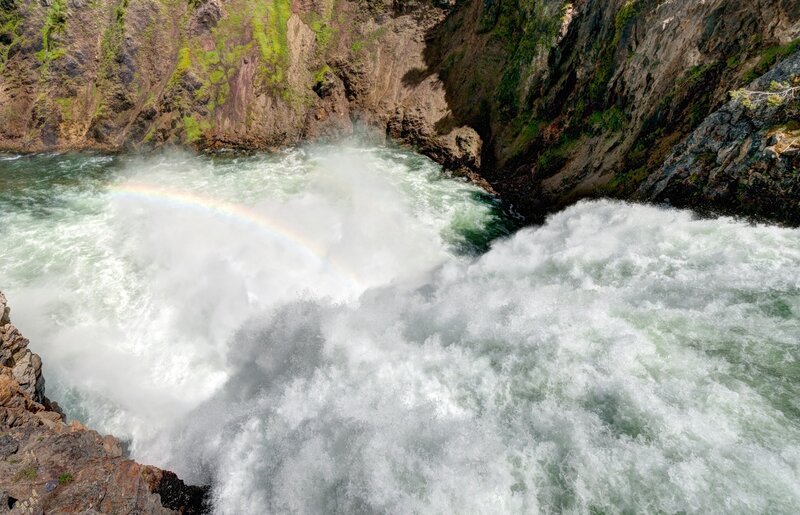 Waterfall in Canyon — Green, Dramatic, Afternoon, Photograph, Rainbow, Rocks