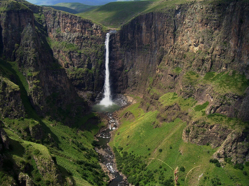 Waterfall in Canyon — Green, Dramatic, Afternoon, Photograph, River, Mountain