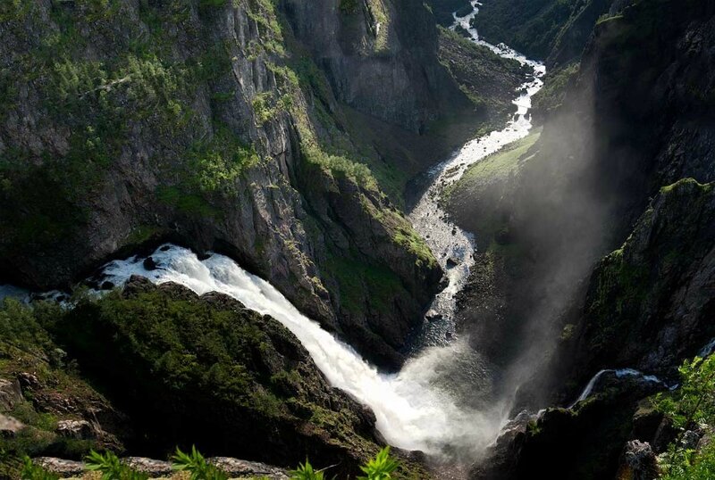 Waterfall in Canyon — Green, Dramatic, Afternoon