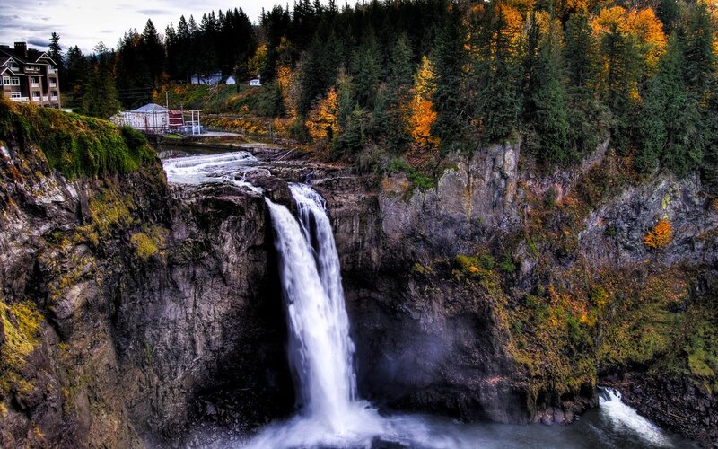 Waterfall in Canyon — Green, Dramatic, Autumn, Photograph