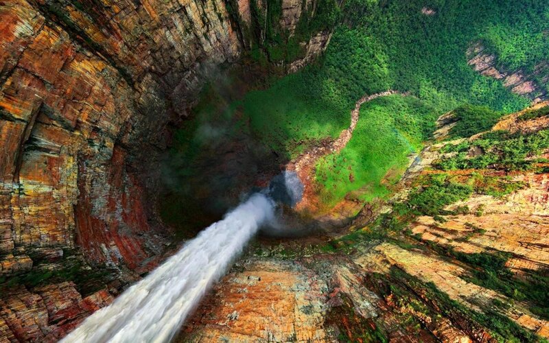 Waterfall in Canyon — Green, Dramatic, Photograph, Greenery, River