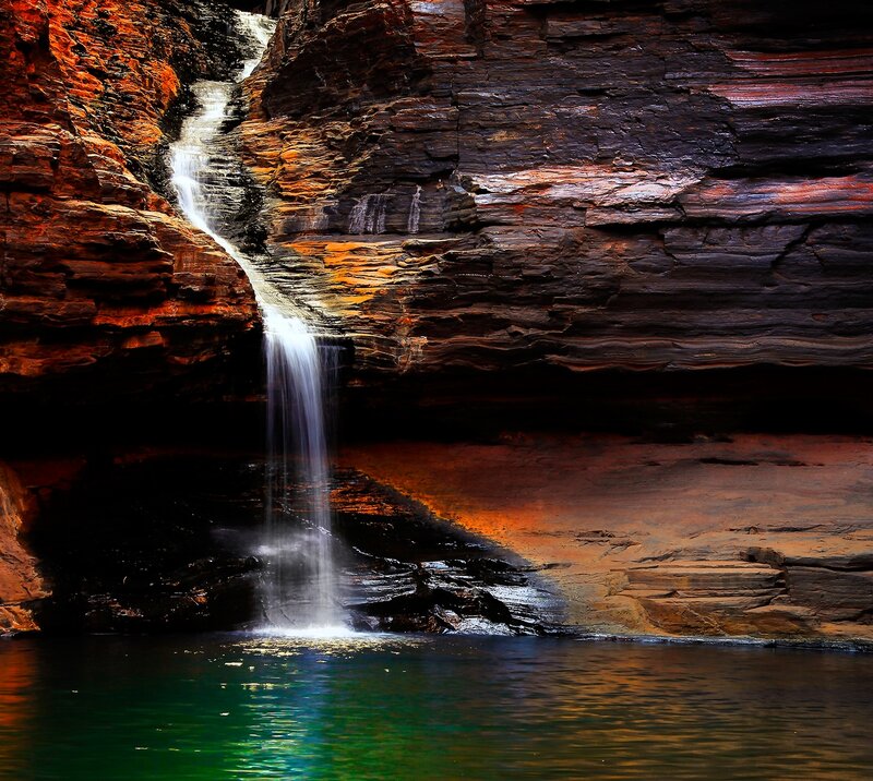 Waterfall in Canyon — Green, Dramatic, Photograph, Pool
