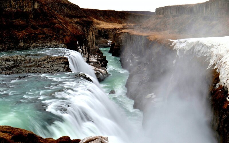 Waterfall in Canyon — Green, Dramatic, Photograph, River, Mist