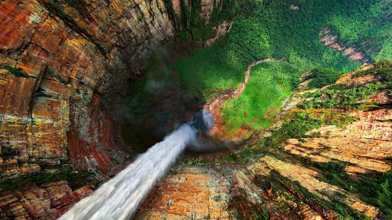 Waterfall in Canyon — Green, Dramatic, Photograph, River, Vegetation