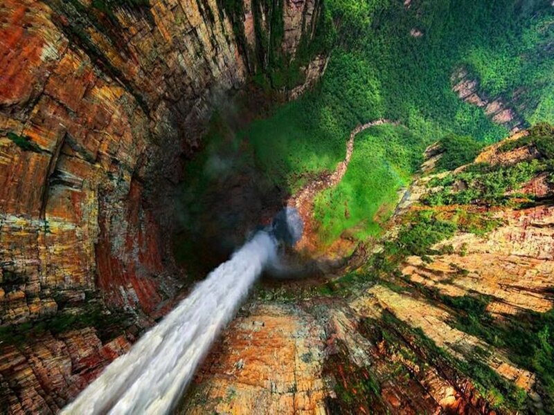 Waterfall in Canyon — Green, Dramatic, Photograph, Trees, Rock
