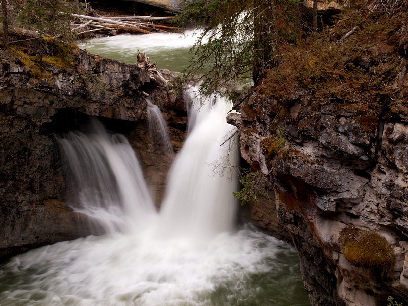 Waterfall in Canyon — Green, Natural, Photograph