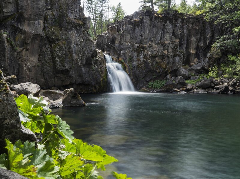 Waterfall in Canyon — Green, Serene, Afternoon, Photograph, River, Trees, Rocks