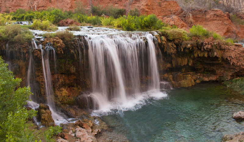 Waterfall in Canyon — Green, Serene, Afternoon, Photograph, River, Vegetation