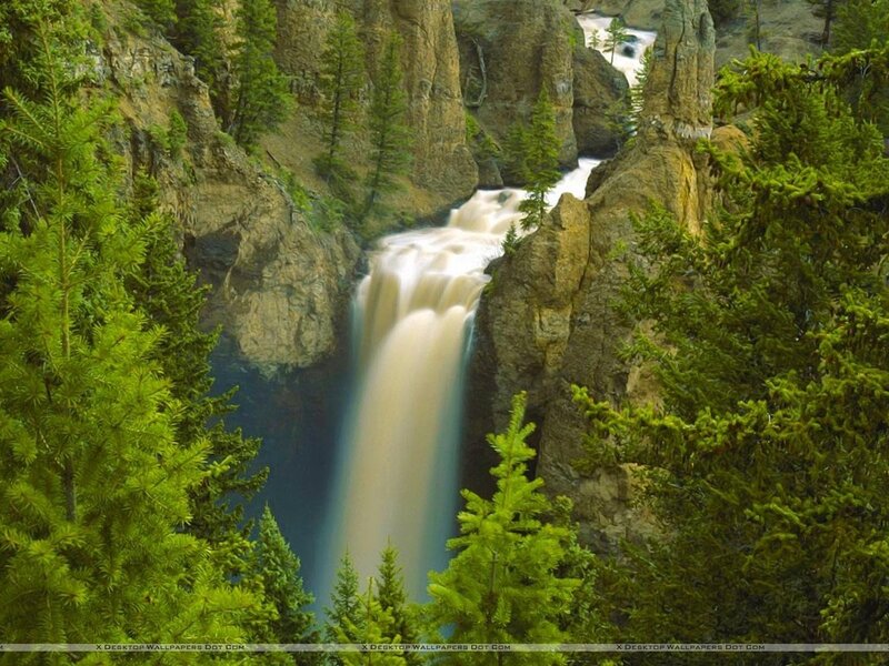 Waterfall in Canyon — Green, Serene, Afternoon, Photograph