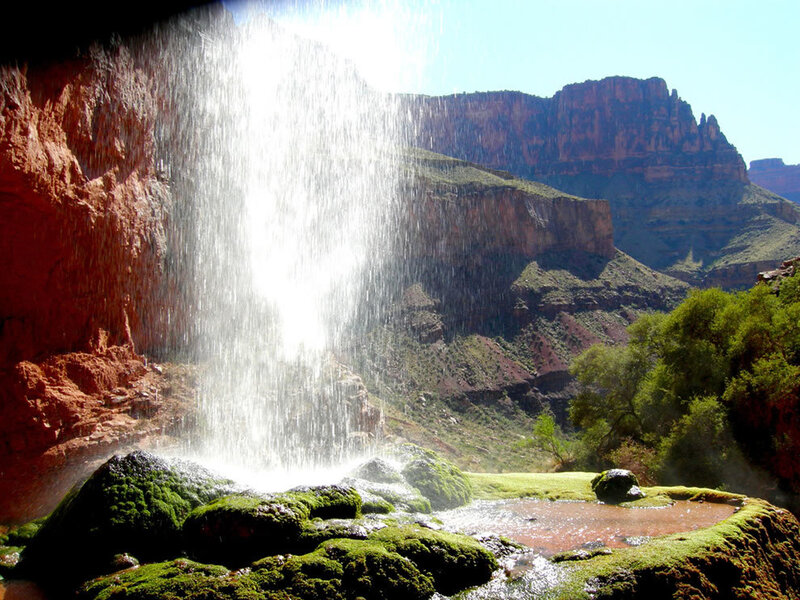 Waterfall in Canyon — Green, Serene, Afternoon, Photograph, Trees, Moss
