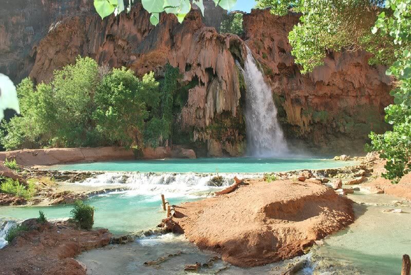 Waterfall in Canyon — Green, Serene, Afternoon, Photograph, Trees, Rocks, Pool