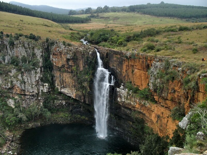 Waterfall in Canyon — Green, Serene, Morning, Photograph, Cliff