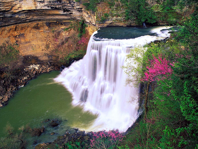 Waterfall in Canyon — Green, Serene, Spring