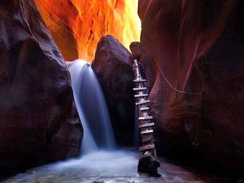 Waterfall in Canyon — Orange, Dramatic