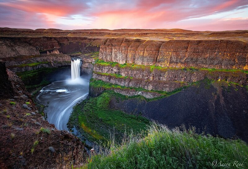 Waterfall in Canyon — Pink, Dramatic