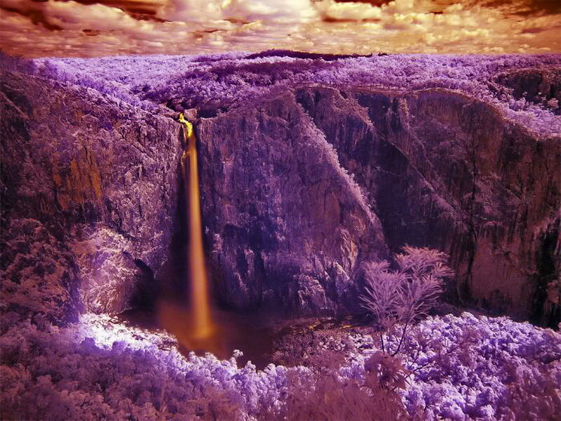 Waterfall in Canyon — Purple, Dramatic