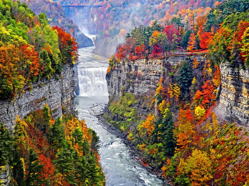 Waterfall in Canyon — Red, Dramatic