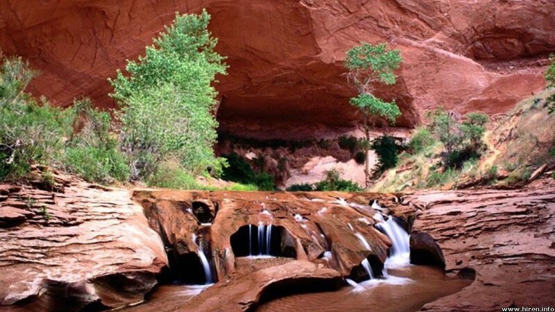 Waterfall in Canyon — Red, Serene, Photograph