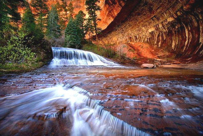 Waterfall in Canyon — Red