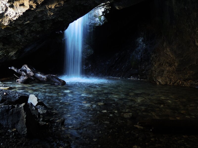 Waterfall in Cave — Black