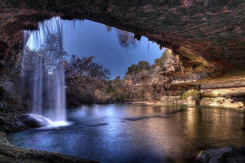 Waterfall in Cave — Blue, Dramatic, Night