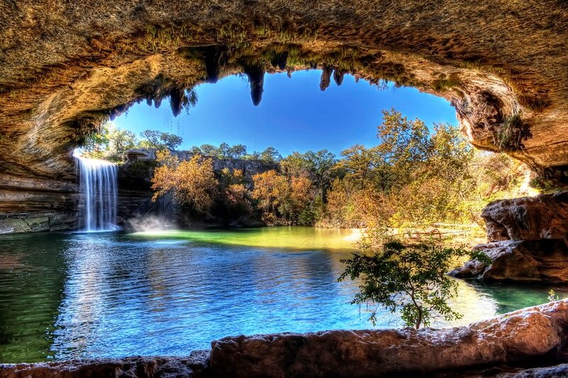 Waterfall in Cave — Blue, Serene