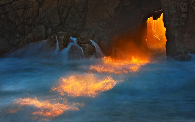 Waterfall in Cave — Blue