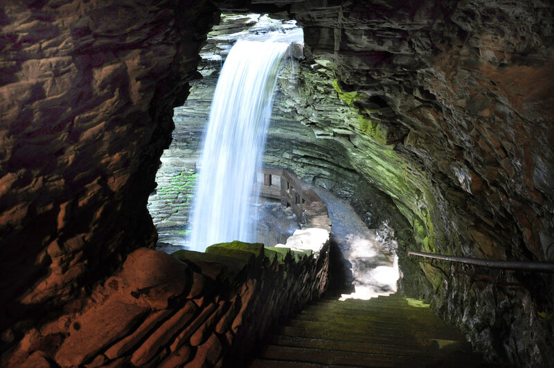 Waterfall in Cave — Brown, Dramatic