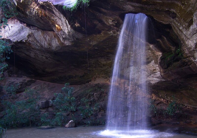 Waterfall in Cave — Brown, Serene, Photograph