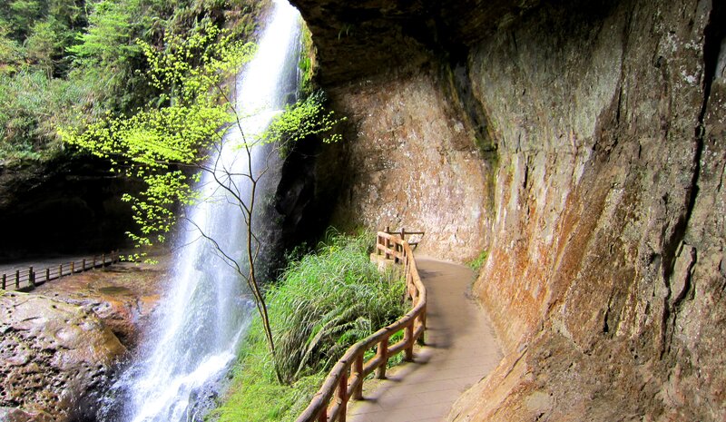 Waterfall in Cave — Green, Serene, Spring