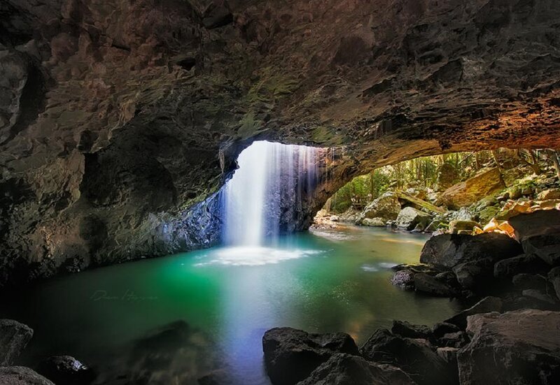 Waterfall in Cave — Green