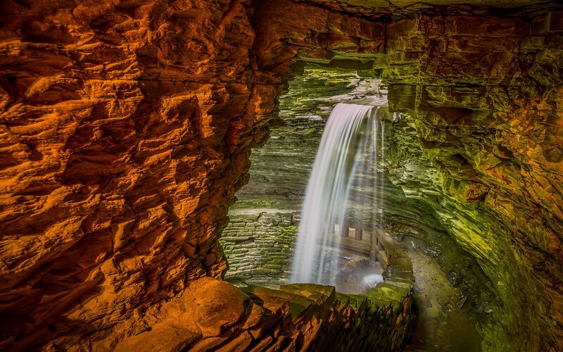 Waterfall in Cave — Orange