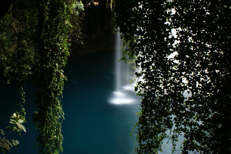Waterfall in Cave Pool — Green, Serene