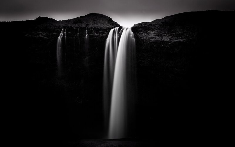 Waterfall in Dark Landscape — Black