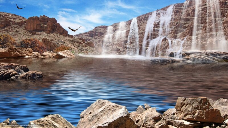 Waterfall in desert canyon
