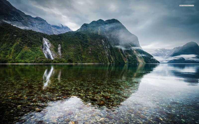 Waterfall in Fjord — Green