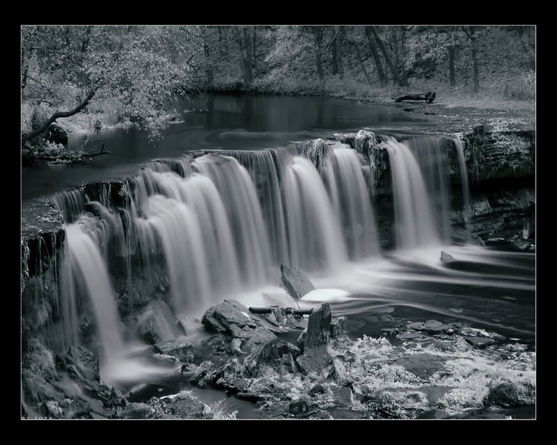 Waterfall in Forest — Black, Serene, Photograph, Trees