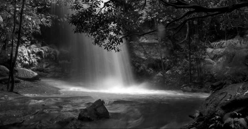 Waterfall in Forest — Black