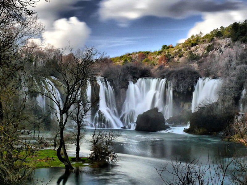 Waterfall in Forest — Blue, Dramatic, Autumn