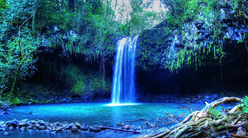 Waterfall in Forest — Blue, Serene, Afternoon, Photograph, Pool, Rocks