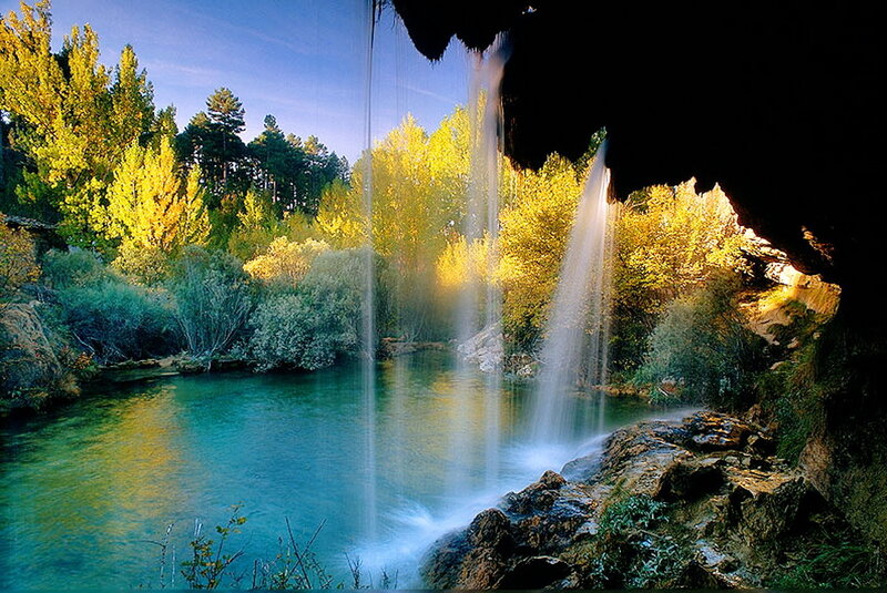 Waterfall in Forest — Blue, Serene, Autumn