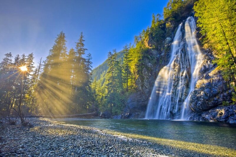 Waterfall in Forest — Blue, Serene, Morning