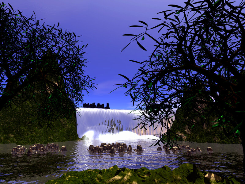 Waterfall in Forest — Blue, Serene, Night