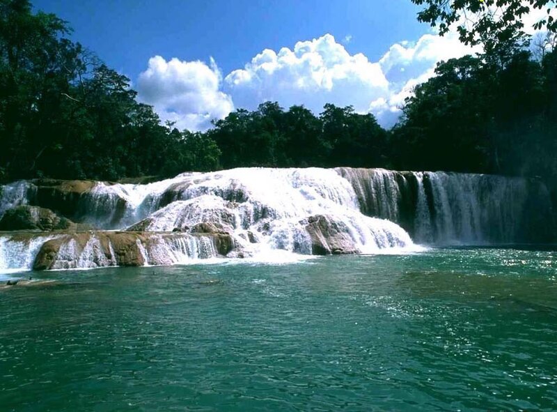 Waterfall in Forest — Blue, Serene