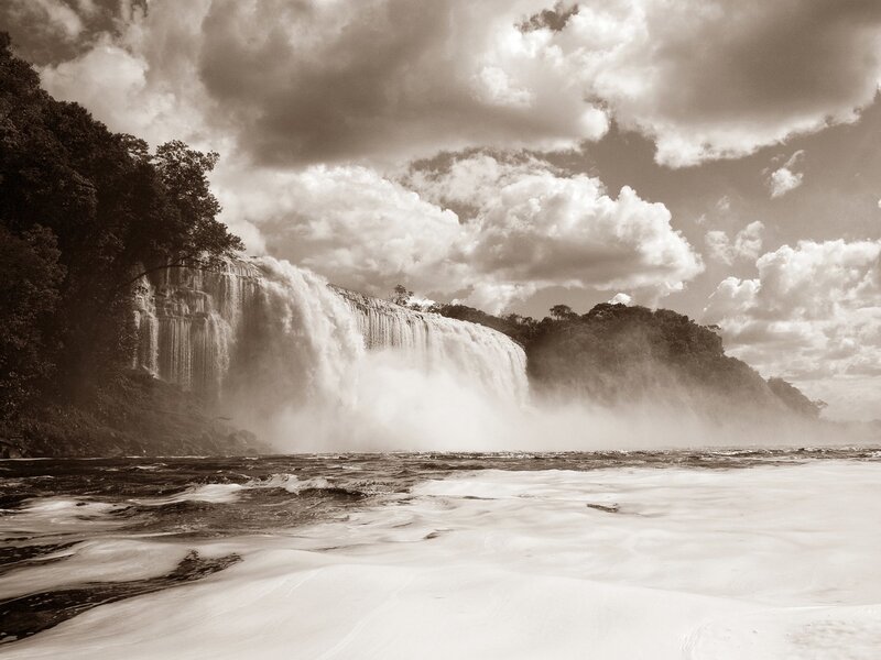 Waterfall in Forest — Brown, Dramatic