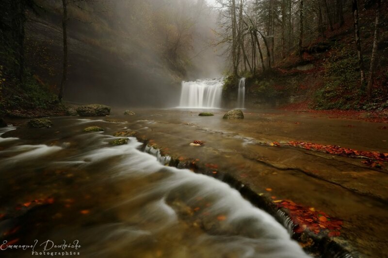 Waterfall in Forest — Brown, Misty