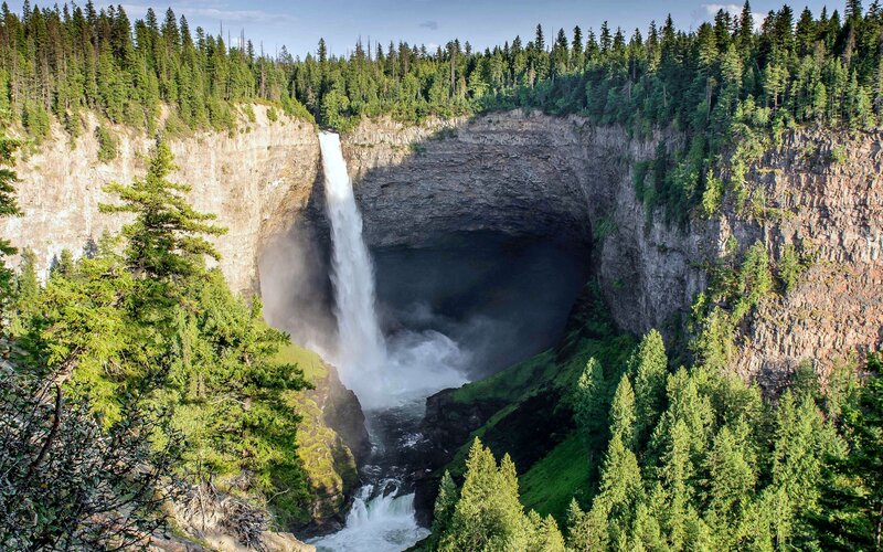 Waterfall in Forest Canyon — Green, Dramatic, Afternoon, Photograph, Cliff