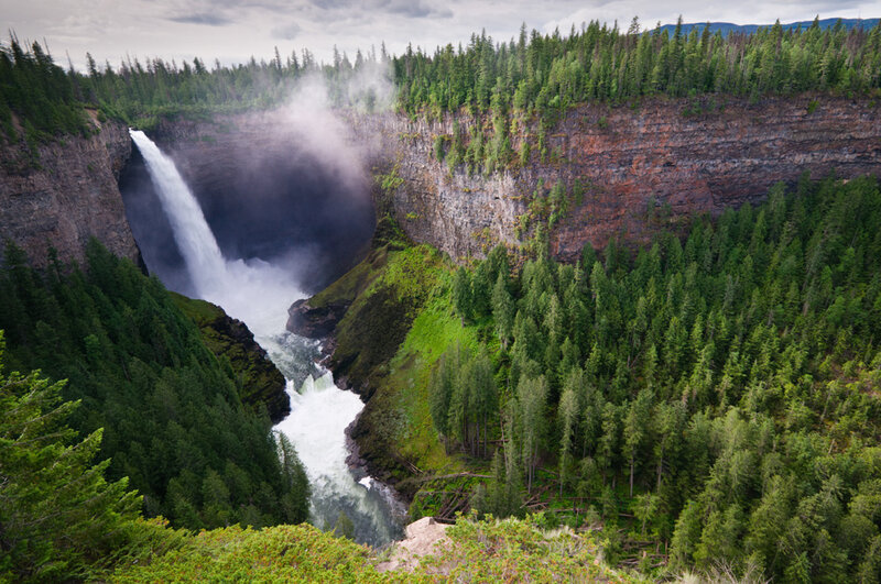 Waterfall in Forest Canyon — Green, Dramatic, Afternoon