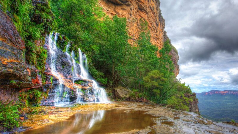 Waterfall in Forest Canyon — Green, Dramatic