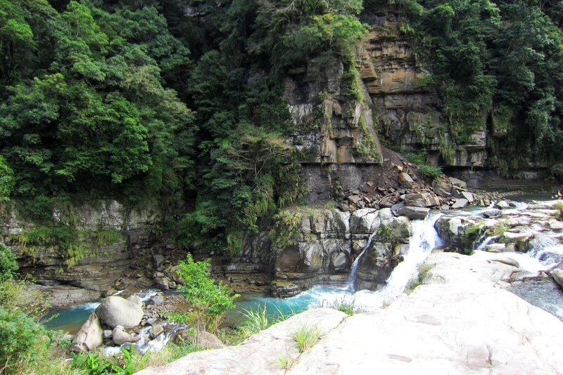 Waterfall in Forest Canyon — Green, Serene, Afternoon, Photograph, River, Rocks, Trees